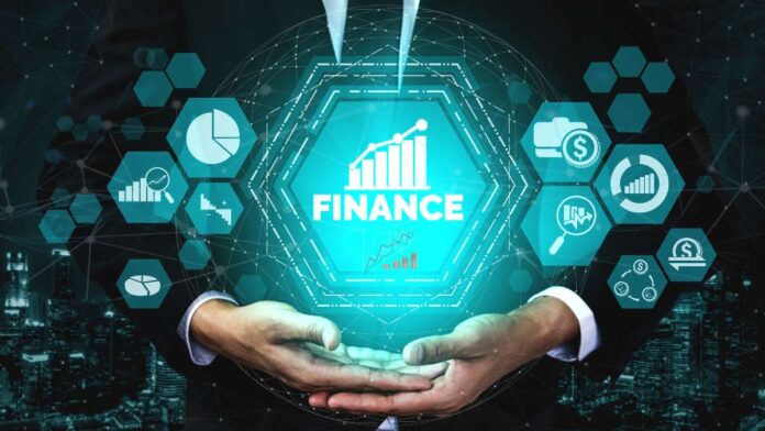 Hands holding glowing finance symbols.