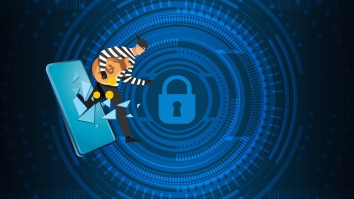 Thief breaking into a digital device.